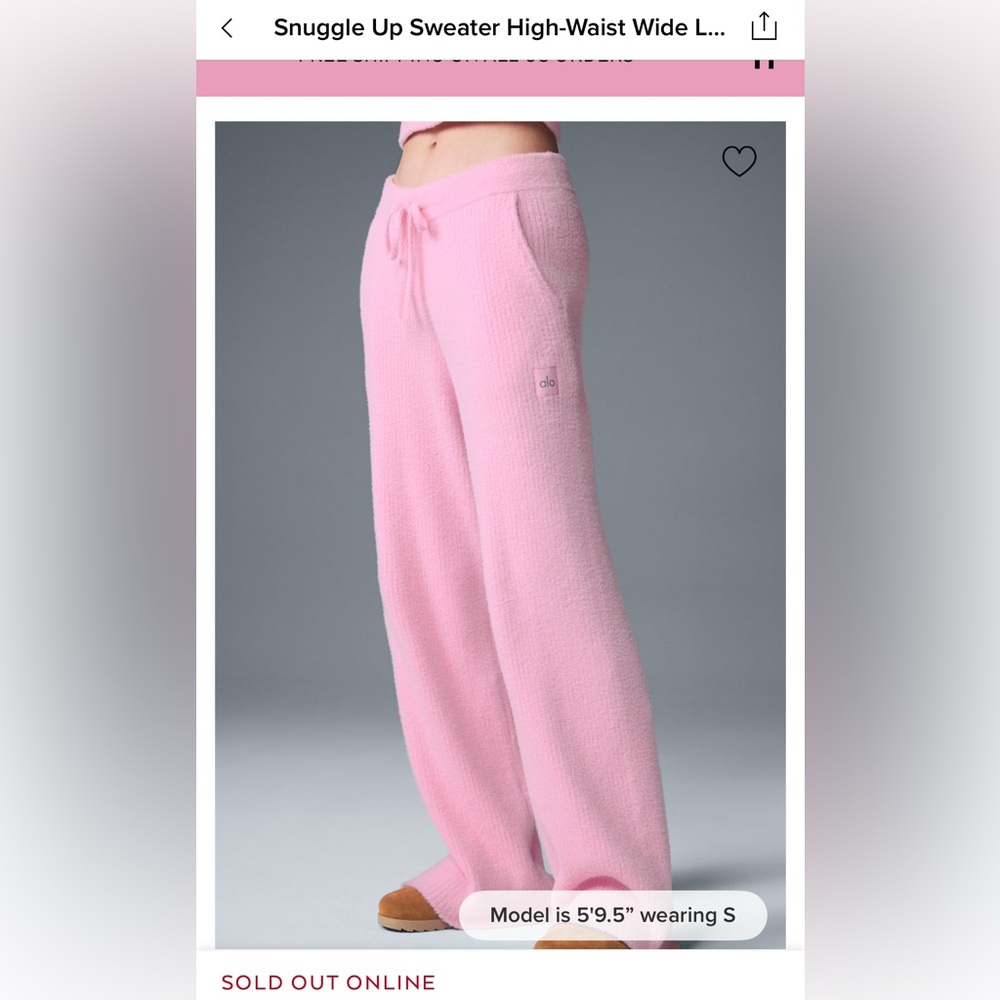 Snuggle up high waist wide leg sweater pants XXS Sweet Pink